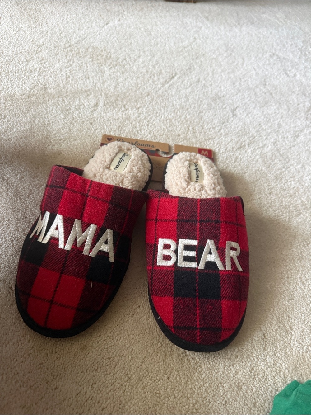 Mama Bear Red Plaid Slippers